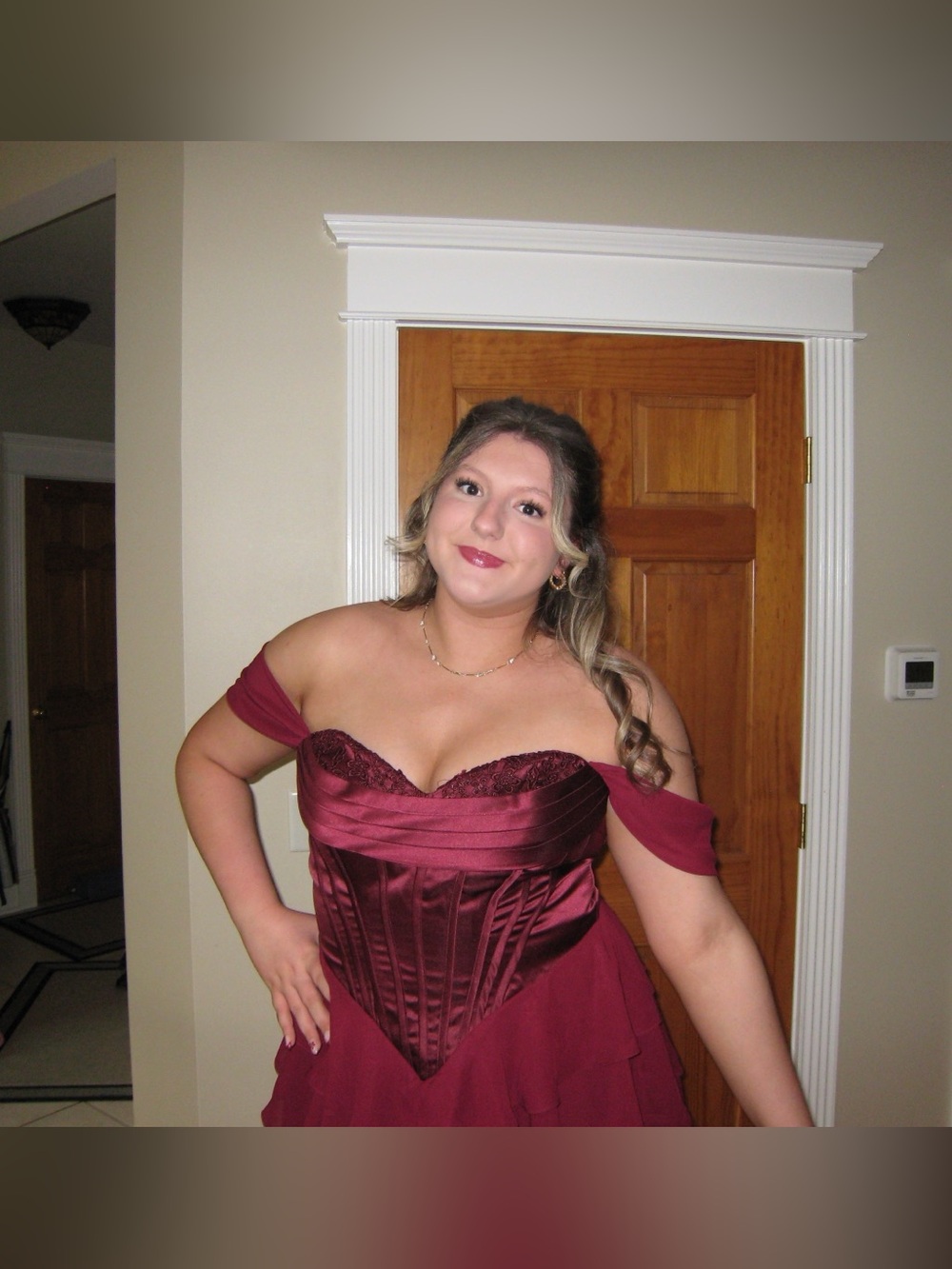 Burgundy Off-Shoulder Corset Prom Dress